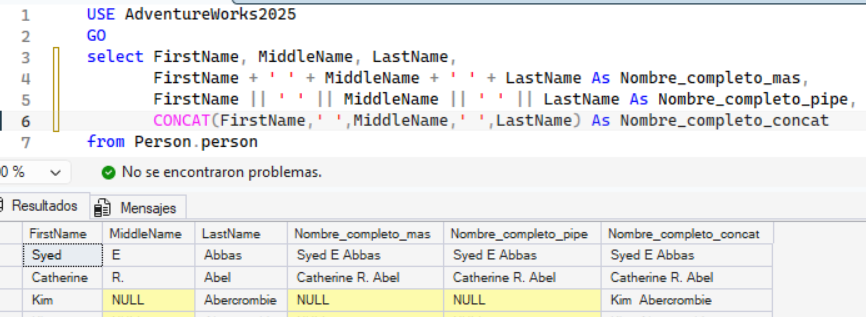 Nuevo operador de concatenación en SQL Server