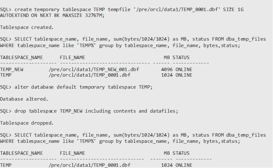 Crear un nuevo TEMP en Oracle