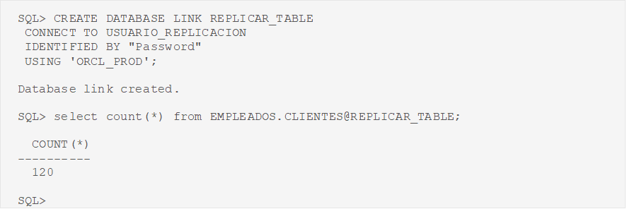 Crear una tabla usando DB Link en Oracle