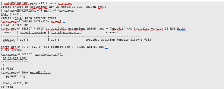 como crear la auditoría en PotsgreSQL