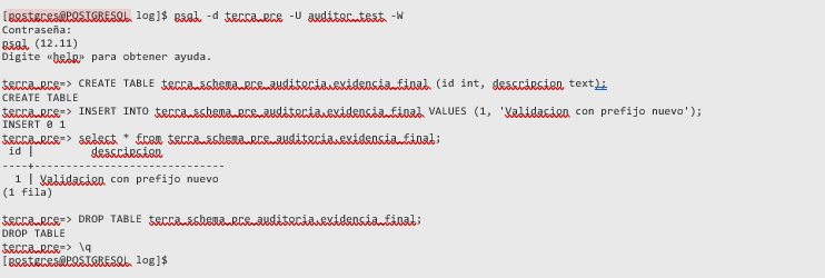como crear la auditoría en PotsgreSQL