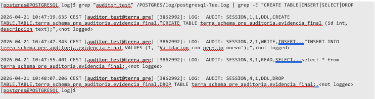 como crear la auditoría en PotsgreSQL